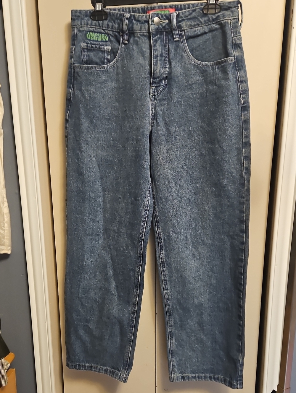 Vintage Straight-Leg Blue Denim Jeans 100% Cotton W15 I28